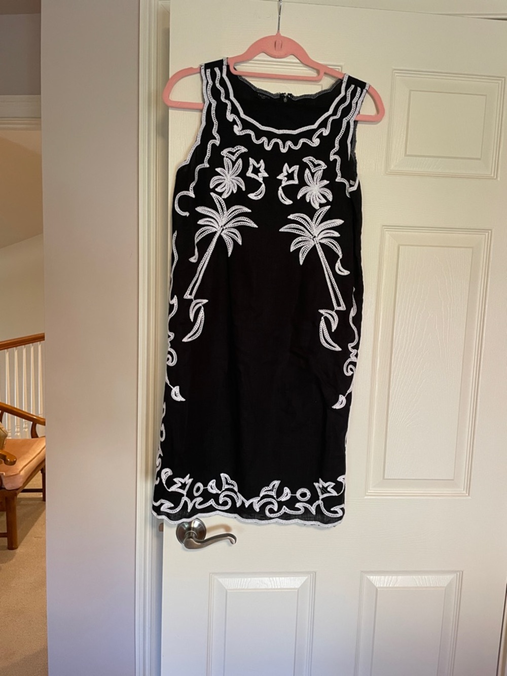 Talbots Black Midi Dress with White Tropical Embroidery